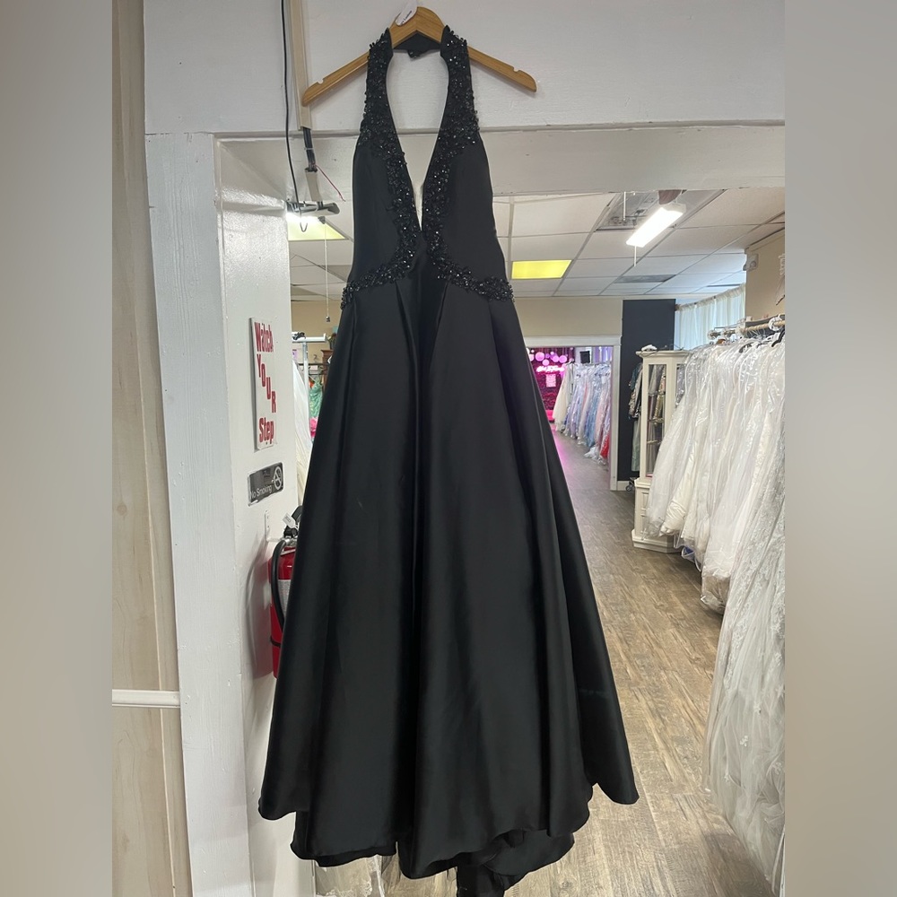 Macduggal black halter ball gown